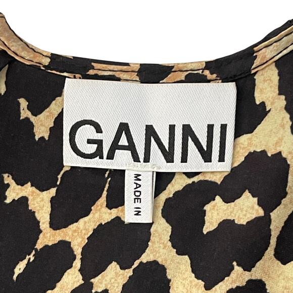 Ganni Blakely Leopard Print Mini Dress in Brown Silk Blend EURO 42 - US Size 10 - Picture 6 of 8